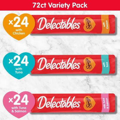 Show full view: Hartz Delectables Squeeze Up Chicken, Tuna, Tuna & Salmon Variety Pack Grain-Free Lickable Cat Treats, 0.5-oz tube, 72 count slide 7 of 10