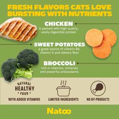 Show full view: Natoo Chicken, Sweet Potato & Broccoli in Broth Limited Ingredient Cat Food Topper, 2.4-oz pouch, case of 20 slide 5 of 11