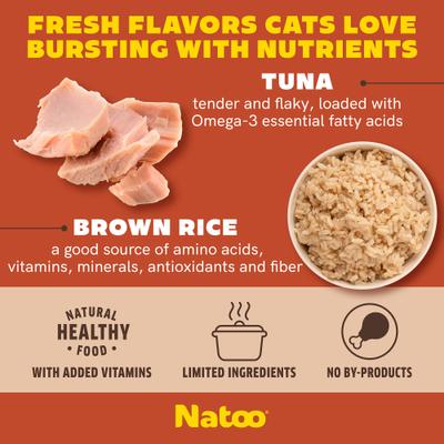 Show full view: Natoo Tuna & Brown Rice in Broth Limited Ingredient Cat Food Topper, 2.4-oz pouch, case of 20 slide 5 of 11