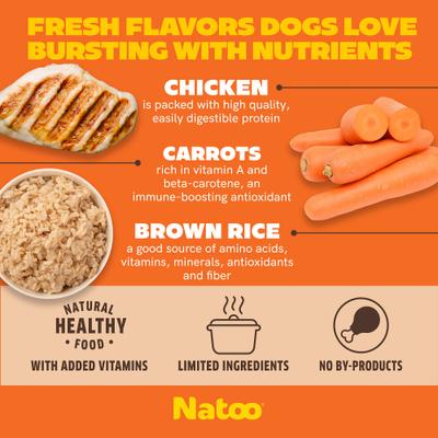 Show full view: Natoo Chicken, Carrot, Brown Rice & Quinoa Limited Ingredient Dog Food Topper, 3-oz pouch, case of 20 slide 5 of 11