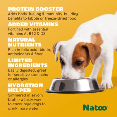 Show full view: Natoo Chicken with Sweet Potato & Broccoli Limited Ingredient Dog Food Topper, 3-oz pouch, case of 20 slide 6 of 11