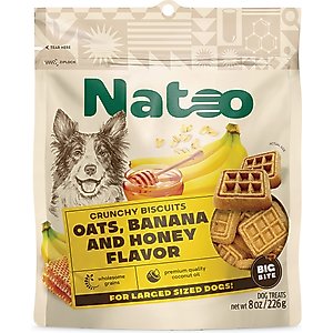 Natoo BIG BITE Oats, Banana & Honey Crunchy Biscuit Dog Treats, 8-oz bag