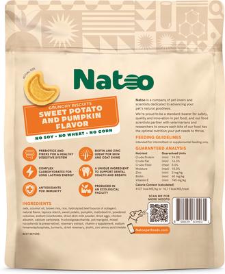 Show full view: Natoo Sweet Potato & Pumpkin Crunchy Biscuit Dog Treats, 8-oz bag slide 3 of 11