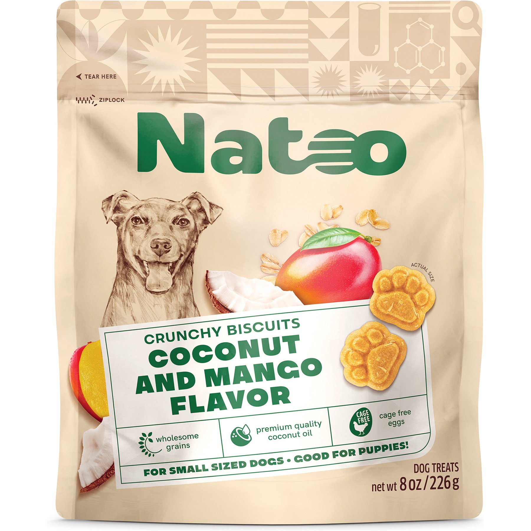 Natoo Coconut & Mango Crunchy Biscuit Dog Treats, 8-oz bag