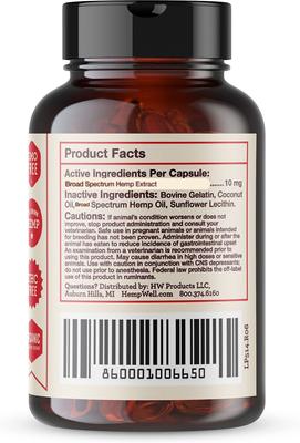Show full view: Hemp Well Relief Broad Spectrum Extract Gel Caps Supplement for Dogs, 30 count slide 3 of 5