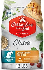 Chicken Soup for the Soul Indoor with Hairball Care Chicken & Brown Rice Recipe Adult Dry Cat Food, 12-lb bag