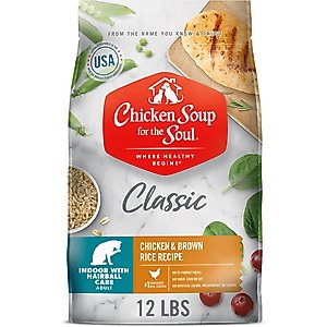 Chicken Soup for the Soul Indoor with Hairball Care Chicken & Brown Rice Recipe Adult Dry Cat Food, 12-lb bag