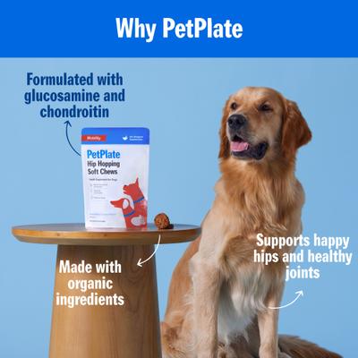 Show full view: PetPlate Human Grade Hip Hoppin' Mobility Soft Chews Dog Supplement, 28 count slide 3 of 10