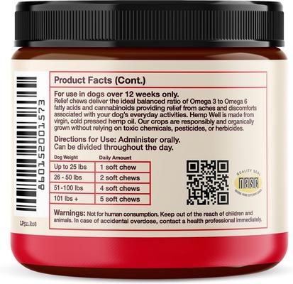 Show full view: Hemp Well Relief Broad Spectrum Extract Soft Chews Supplement for Dogs, 60 count slide 5 of 5