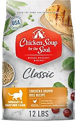 Chicken Soup for the Soul Weight & Mature Care Senior Chicken & Brown Rice Recipe Dry Cat Food, 12-lb bag