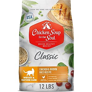 Chicken Soup for the Soul Weight & Mature Care Senior Chicken & Brown Rice Recipe Dry Cat Food, 12-lb bag