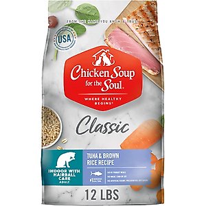 Chicken Soup for the Soul Indoor with Hairball Care Tuna & Brown Rice Recipe Dry Cat Food, 12-lb bag