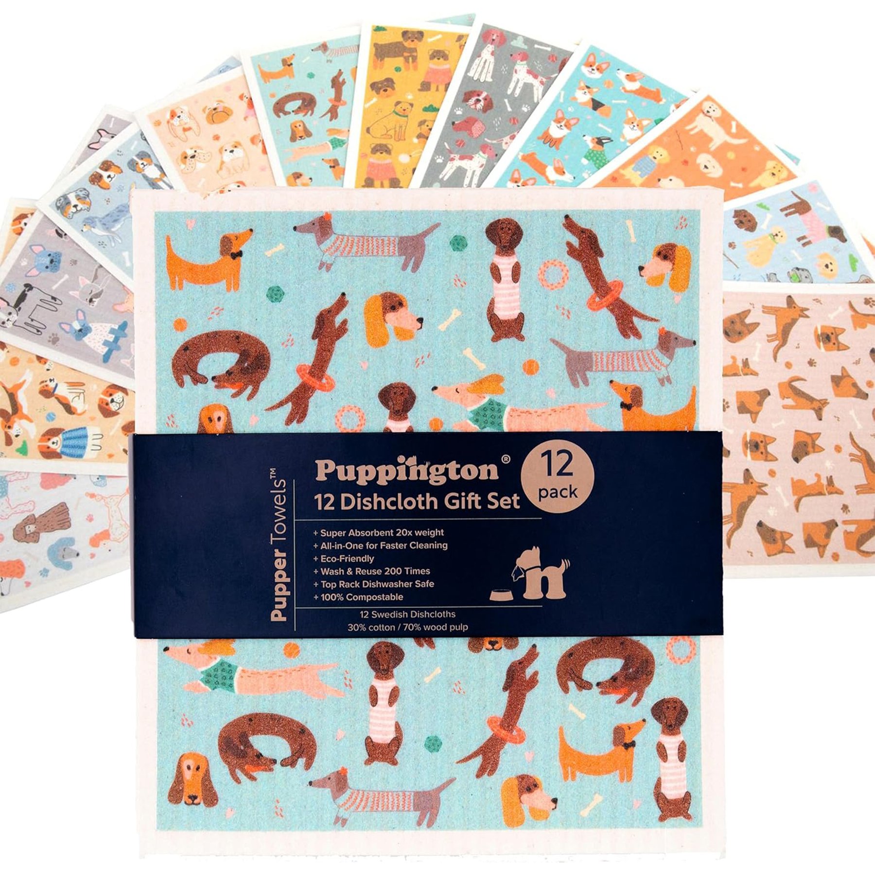 Puppington Favorite Breeds Kitchen Towels, 12 count