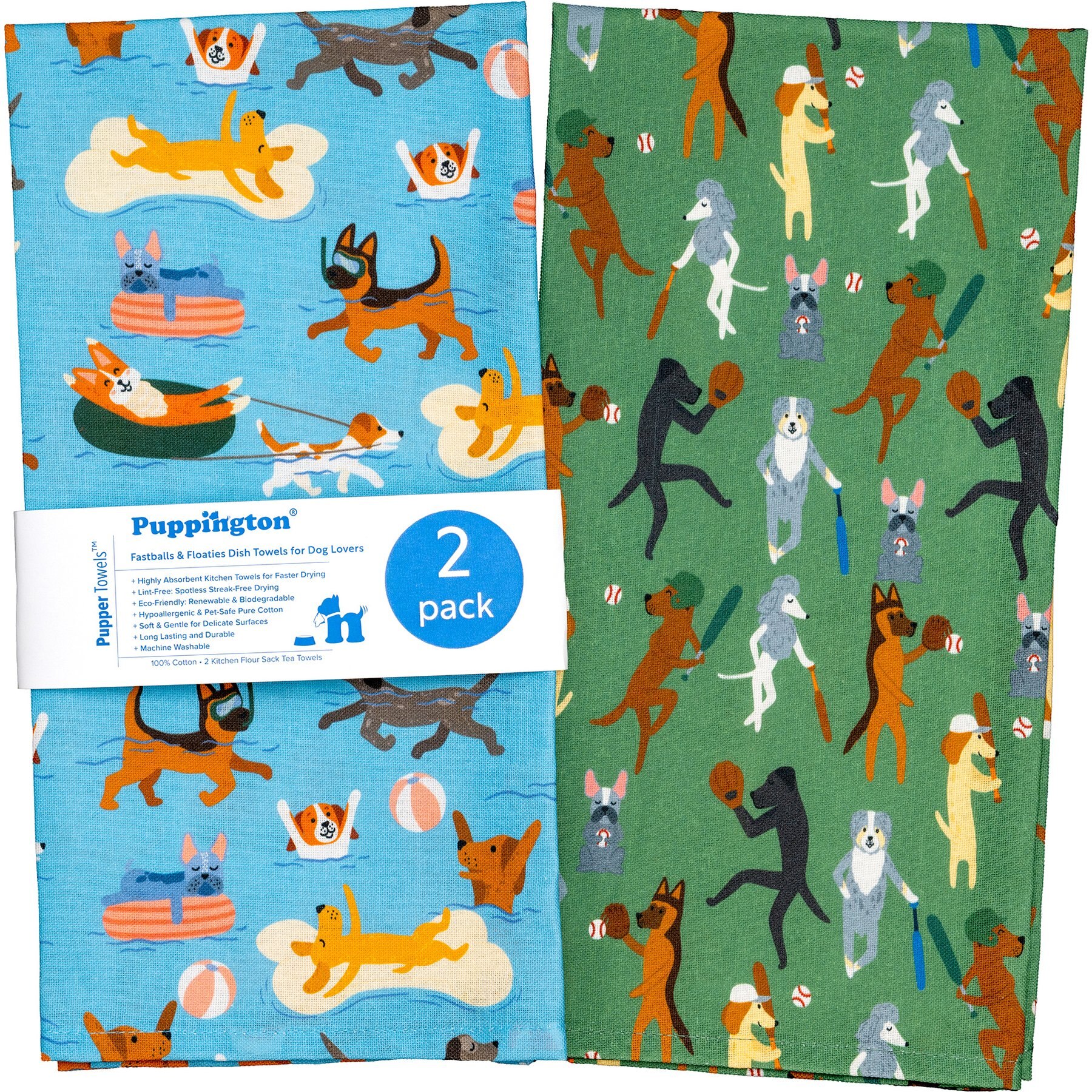 Puppington Fastballs & Floaties Kitchen Towels, 2 count