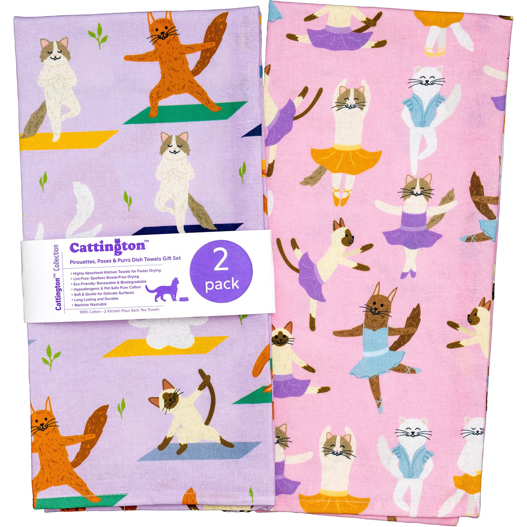 Cattington Pirouettes, Poses, & Purrs Kitchen Towels, 2 count