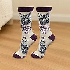 E&S PETS Silver Tabby Life Is Better Socks, Grey, one size slide 2 of 3