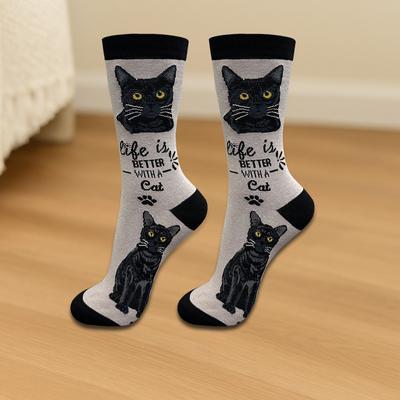 Show full view: E&S PETS Black Cat Life Is Better Socks, Grey, one size slide 3 of 3