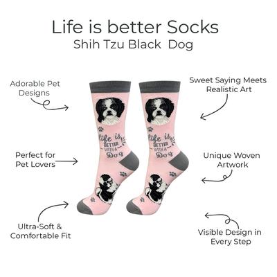 Show full view: E&S PETS Shih Tzu Life Is Better Socks, Pink, one size slide 2 of 3
