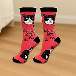 E&S PETS Black & White Cat Life Is Better Socks, Red, one size slide 2 of 3