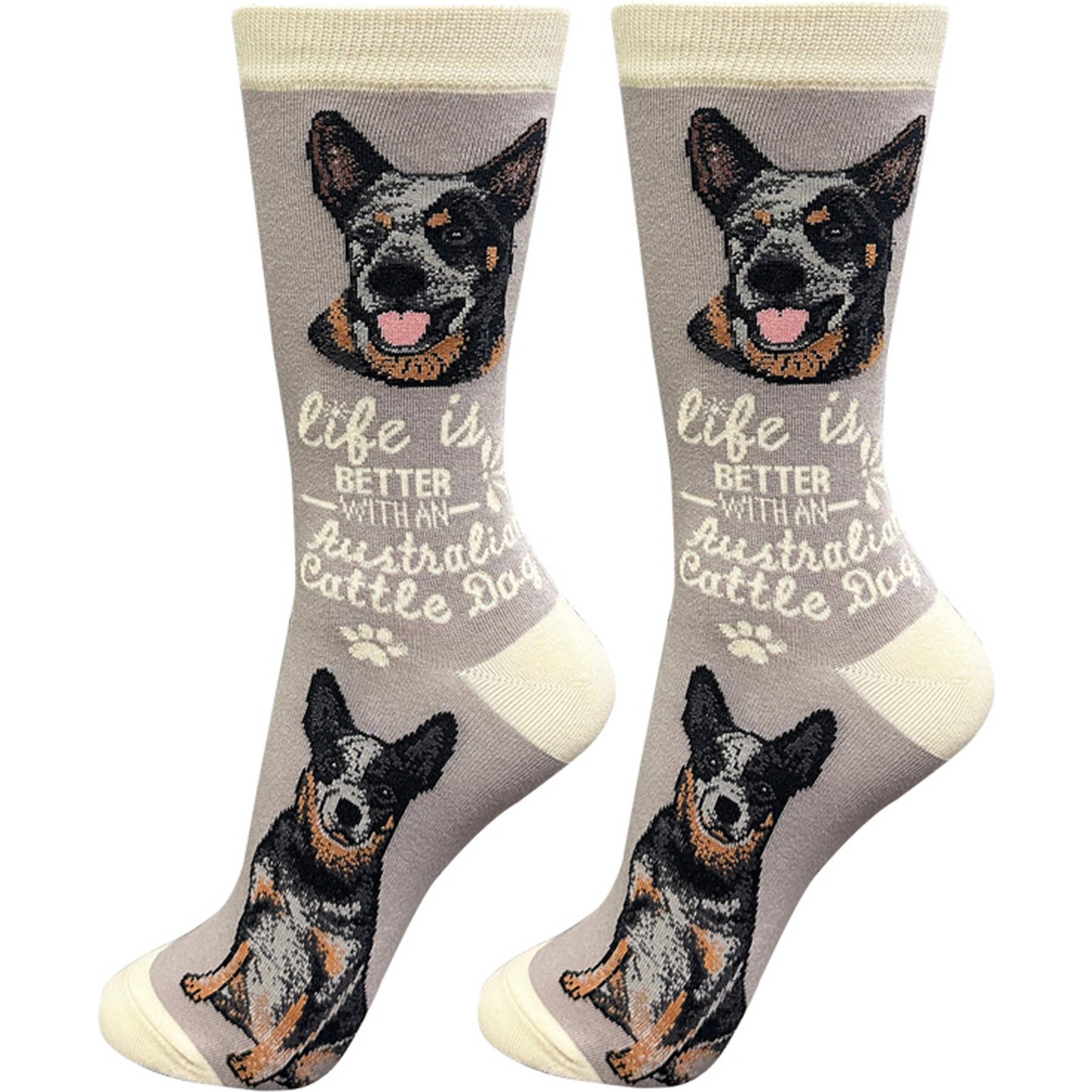 E&S PETS Australian Cattle Dog Life Is Better Socks, Grey, one size