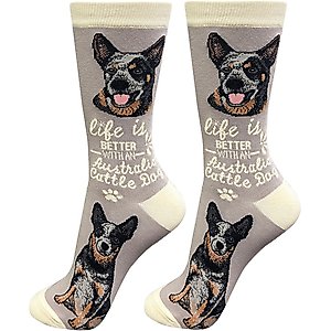 E&S PETS Australian Cattle Dog Life Is Better Socks, Grey, one size