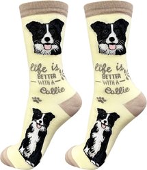 E&S PETS Border Collie Life Is Better Socks, Yellow, one size