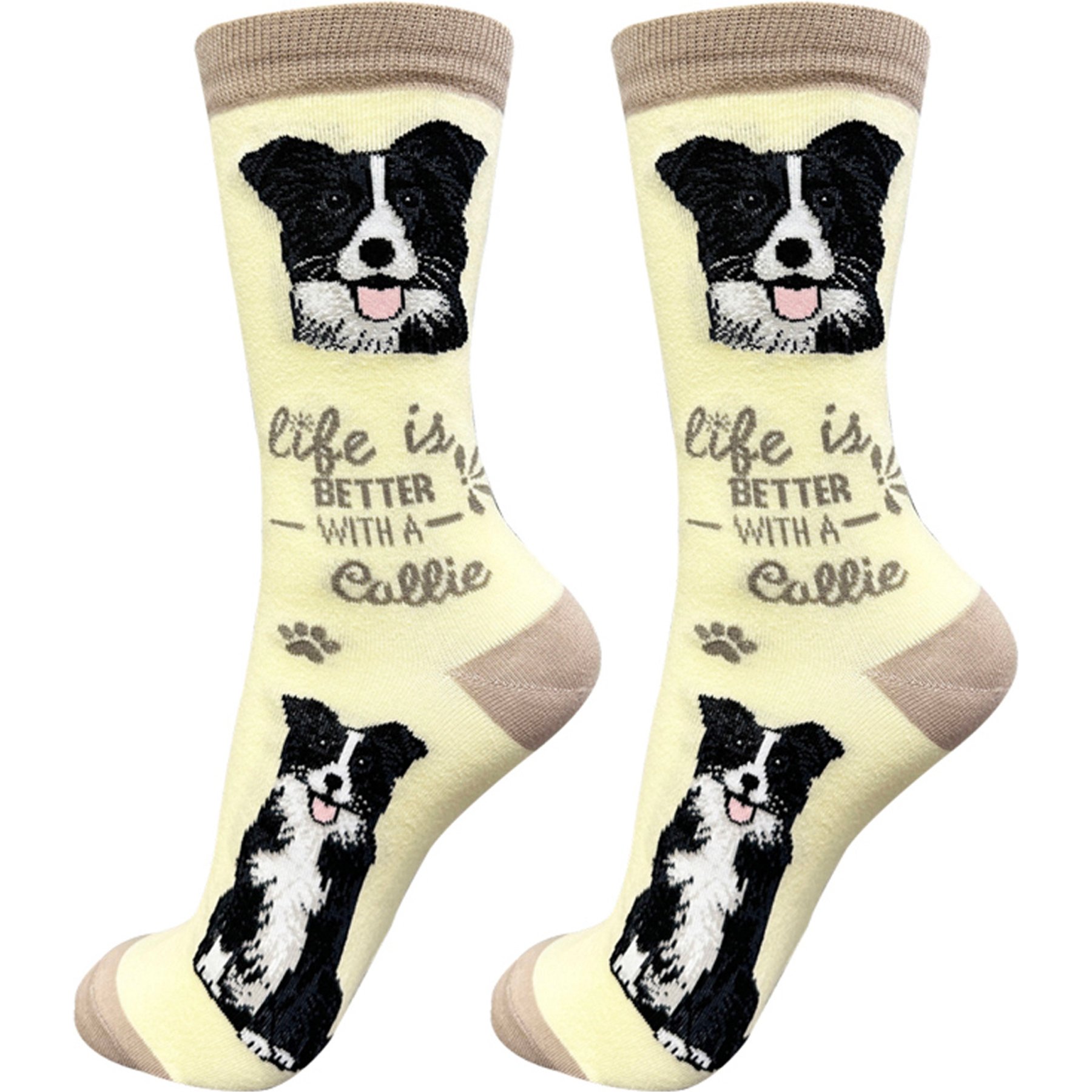 E&S PETS Border Collie Life Is Better Socks, Yellow, one size