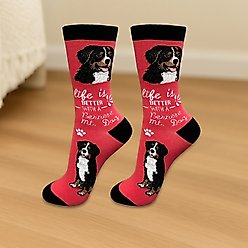 E&S PETS Bernese Mt. Dog Life Is Better Socks, Red, one size slide 2 of 3