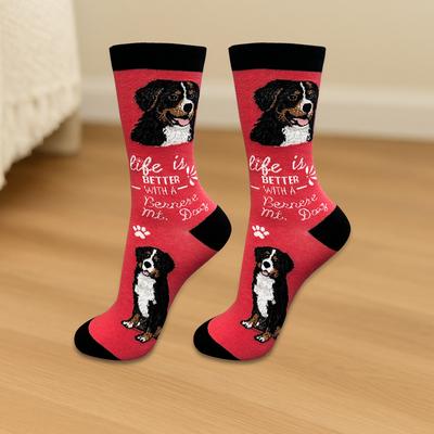 Show full view: E&S PETS Bernese Mt. Dog Life Is Better Socks, Red, one size slide 3 of 3