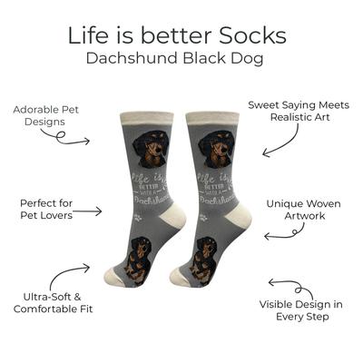 Show full view: E&S PETS Dachshund Life Is Better Socks, Grey, one size slide 2 of 3