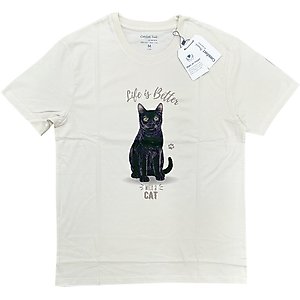E&S PETS Black Cat T-Shirt, Ivory, Large