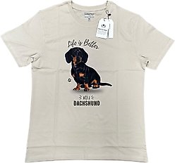 E&S PETS Dachshund Black T-Shirt, Ivory, Large
