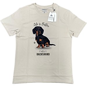 E&S PETS Dachshund Black T-Shirt, Ivory, Large