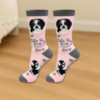 Show full view: E&S PETS Shih Tzu Life Is Better Socks, Pink, one size slide 3 of 3