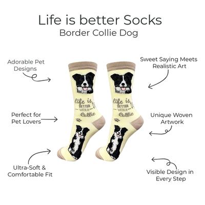 Show full view: E&S PETS Border Collie Life Is Better Socks, Yellow, one size slide 2 of 3