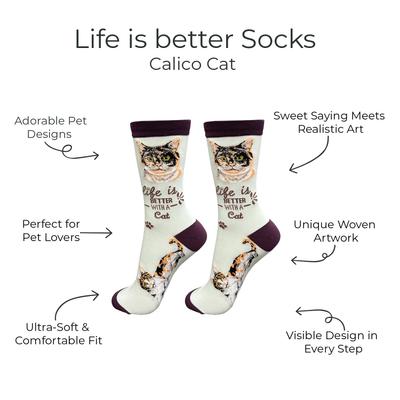 Show full view: E&S PETS Calico Life Is Better Socks, Teal, one size slide 2 of 3