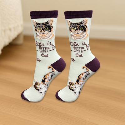 Show full view: E&S PETS Calico Life Is Better Socks, Teal, one size slide 3 of 3