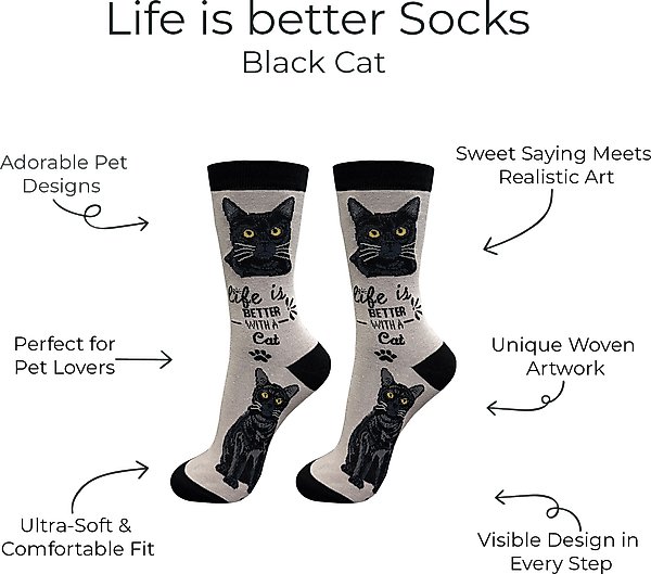 Show full view: E&S PETS Black Cat Life Is Better Socks, Grey, one size slide 2 of 3