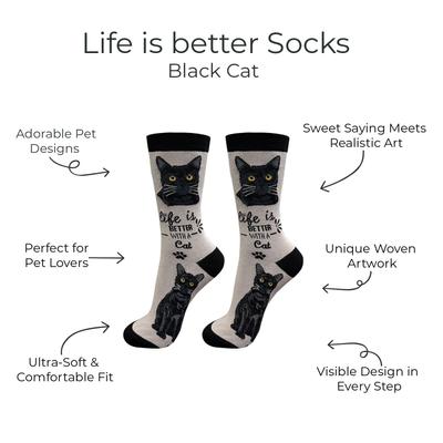 Show full view: E&S PETS Black Cat Life Is Better Socks, Grey, one size slide 2 of 3
