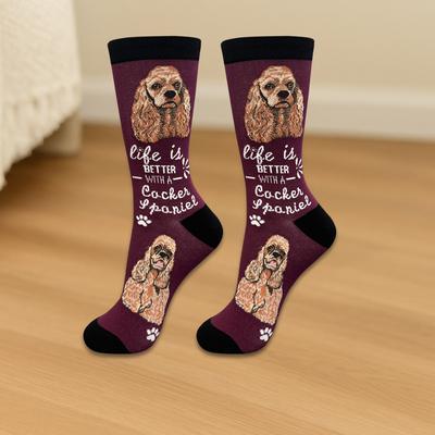 Show full view: E&S PETS Cocker Spaniel Life Is Better Socks, Red, one size slide 3 of 3