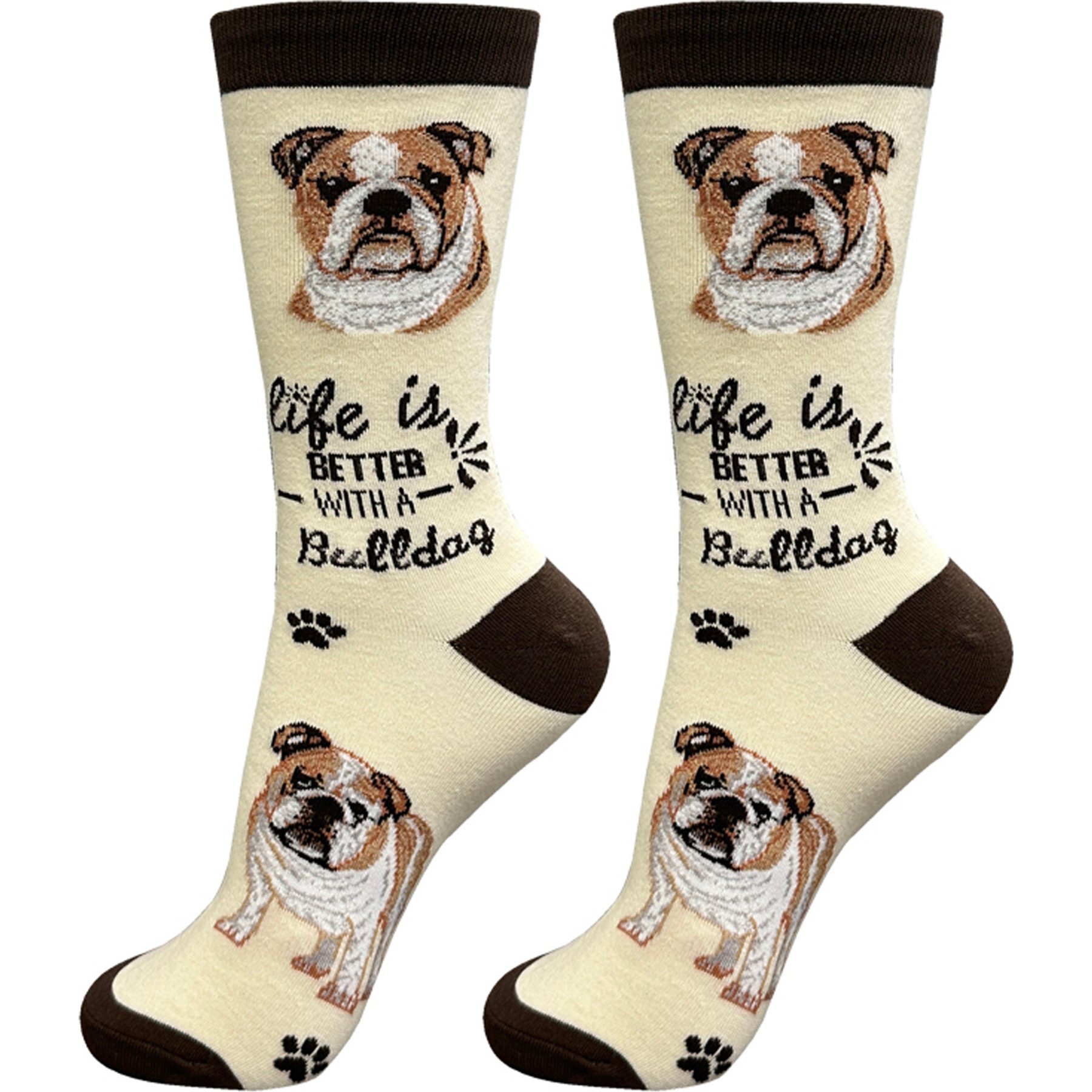 E&S PETS Bulldog Life Is Better Socks, Cream, one size