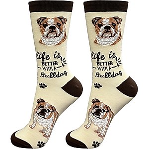 E&S PETS Bulldog Life Is Better Socks, Cream, one size