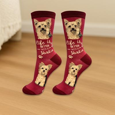 Show full view: E&S PETS Yorkie Life Is Better Socks, Red, one size slide 3 of 3