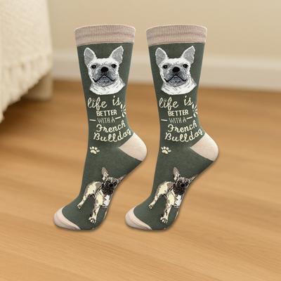 Show full view: E&S PETS French Bulldog Life Is Better Socks, Green, one size slide 3 of 3
