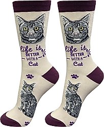 E&S PETS Silver Tabby Life Is Better Socks, Grey, one size