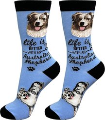 E&S PETS Australian Shepherd Life Is Better Socks, Light Blue, one size