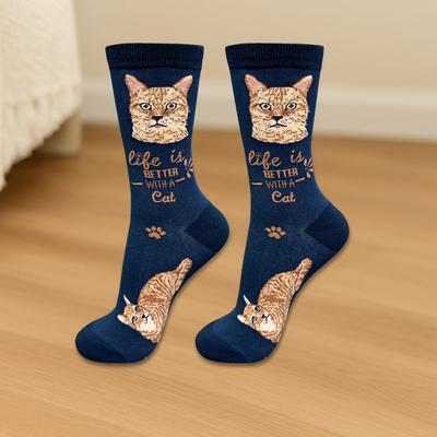 Show full view: E&S PETS Orange Tabby Life Is Better Socks, Blue, one size slide 3 of 3