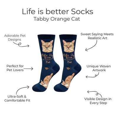 Show full view: E&S PETS Orange Tabby Life Is Better Socks, Blue, one size slide 2 of 3