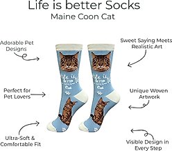 E&S PETS Maine Coon Life Is Better Socks, Light Blue, one size slide 2 of 3