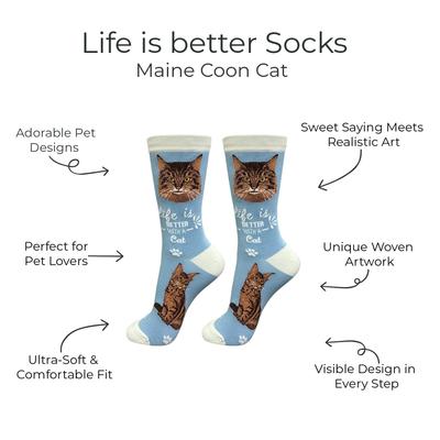Show full view: E&S PETS Maine Coon Life Is Better Socks, Light Blue, one size slide 2 of 3